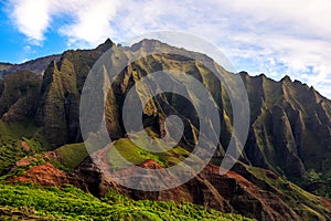 Detail landscape view of Na Pali rugged cliffs, Kauai