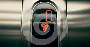 Detail of led number of elevator that go up from first to ground floor, business and