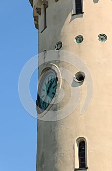 Detail of lighthouse at the harbor entrance of the island Lindau at Lake Constance in Bavaria, Germany