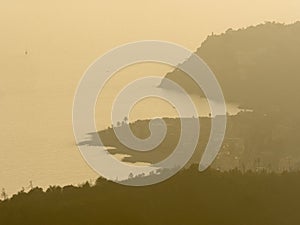 Detail of  Ligurian coast in sepia tones  with headlands and inlets photo