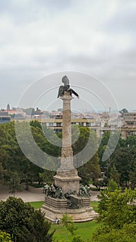 The lion and the eagle on the Boavista roundabout, Porto, Portugal photo