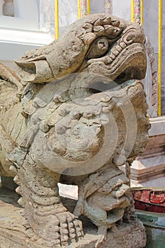 Detail of Lion guardian on Wat Phra Kaew, Temple of the Emerald Buddha at Bangkok