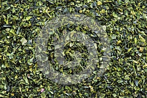 Detail macro of Aonori dried seaweed flakes