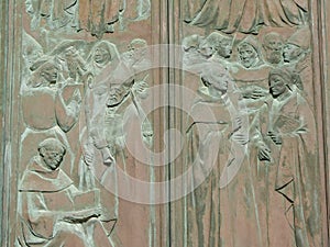 Detail of the main door of Siena Cathedral, Italy