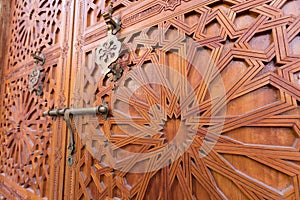 Detail from the main golden door of the Palace in Fez, Morocco.