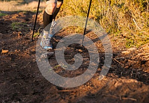 Detail of a man practicing trail running