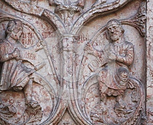 Detail of marble carvings on the Baptistery, Parma