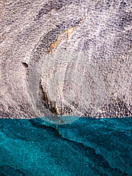 Detail of the marble cathedral in lake General Carrera with blue water, Patagonia of Chile. Carretera Austral