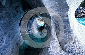 Detail of the marble caves in the Lago Buenos Aires are a great attraction for tourists in Argentinia