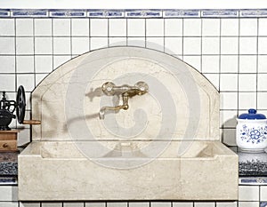 Detail of marble sink in the kitchen