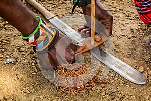 Detail of Masai man making a fire, Ken