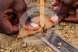 Detail of Masai man making a fire, Ken