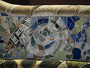 detail of masaic of barcelona park guell spain gaudi masterpiece