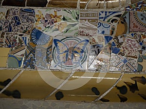 detail of masaic of barcelona park guell spain gaudi masterpiece