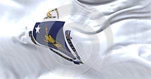 Detail of the Massachusetts state flag fluttering