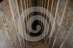 Detail of the massive corbel-vaulted ceiling of burial chamber of the red north pyramid of Dahshur of king Sneferu, named for the