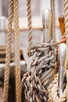 Detail mast and sail system on yacht