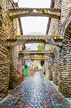 Detail of the medieval fortification in the Estonian capital Tallin....IMAGE