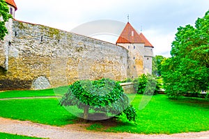 Detail of the medieval fortification in the Estonian capital Tallin....IMAGE