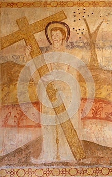 Detail of medieval fresco. Alvito, Alentejo, Portugal. photo