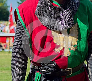 Detail of medieval Knight`s costume.