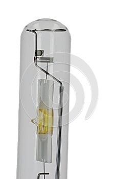 Detail of metal-halide light bulb on white background