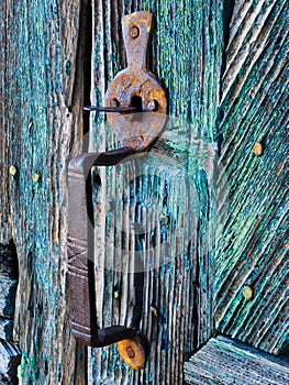 Detail of Metal Latch on Old Blue Door