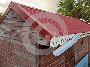 Detail of metallic roof of Caribbean house. Architecture and Construction of the French Antilles