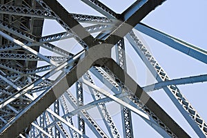 Detail of the metallic structure of the famous Oporto iron bridge over the Douro river Portugal - Europe