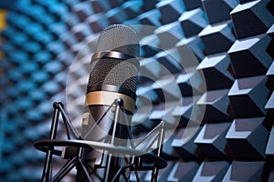 detail of microphone with acoustic foam in the background