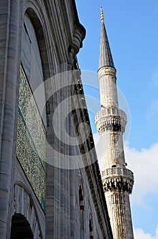 Detail of minaret, Blue Mosque, Istanbul photo