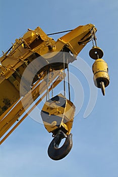 Detail of mobile crane with two hooks