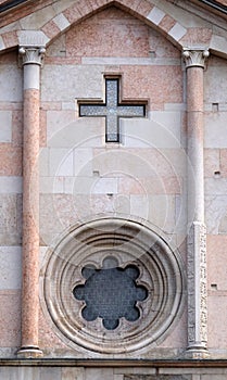 Detail of Modena Cathedral dedicated to the Assumption of the Virgin Mary and Saint Geminianus, Italy