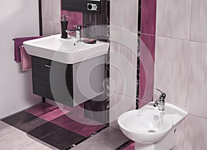Detail of modern bathroom with sink and bidet