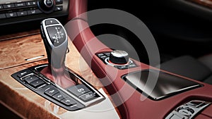 Detail of modern car interior gear stick automatic transmission