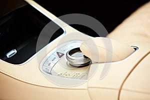 Detail of modern car interior, gear stick