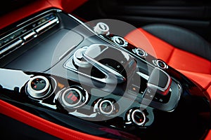 Detail of modern car interior, gear stick