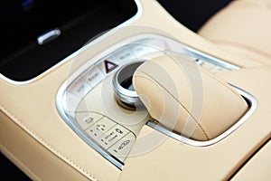 Detail of modern car interior, gear stick