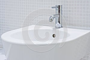 Detail of a modern ceramic hand wash basin