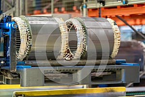 detail of the modern electric motor on the production line in the factory