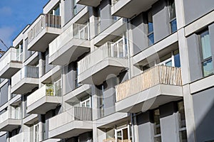 Detail of a modern gray apartment building