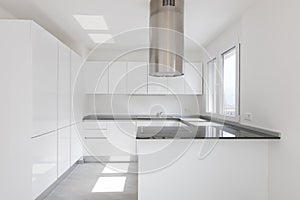Empty modern apartment, empty spaces and white walls photo