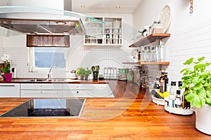 Detail of a modern kitchen wooden countertop