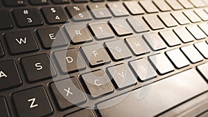 Detail of a Modern Laptop`s Flat Keyboard, Necessary Part of Computer for Entering Input Information photo