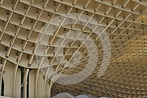 Detail of a modern roof of a contemporary building in Sevilla Spain made of wooden and iron boards as a symbol of futuristic arc