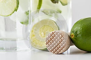 Detail of mojito cocktails and ice crusher