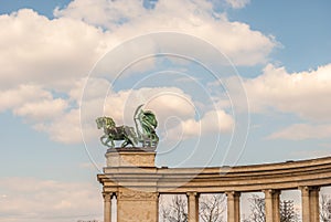 Detail of the monument on the Heroes square in Budapest