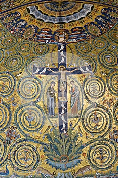 Detail of the mosaic in the Apse in the Basilica of Saint Clement. Rome, Italy photo