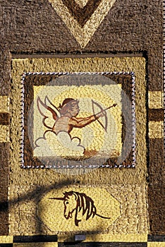 Detail of mosaic on Corn Palace, roadside attraction in West Mitchell, SD