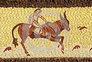 Detail of mosaic on Corn Palace, roadside attraction in West Mitchell, SD